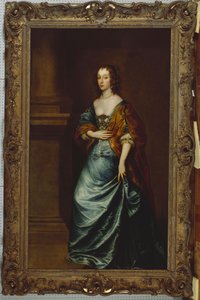 Portrait of Mary Villiers, Duchess of Lennox and Richmond, in a blue dress and brown wrap by a column