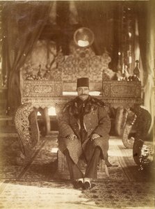 Nasruddin Shah Sitting in Front of the Peacock Throne, Gulistan Palace, Tehran