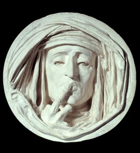 Silence A symbolic gesture of a man putting a finger on his mouth. Plaster sculpture by Auguste Preault 19th century Paris, Louvre Museum by Antoine Augustin Preault