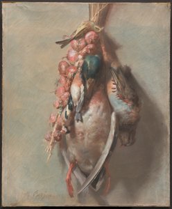 Hunting Trophy with Mallard, Partridge, Goldfinches, and Onions by Antoine Berjon