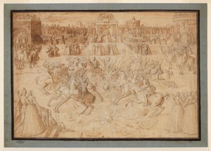An Equestrian Game with Riders Jousting Among Fireworks by Antoine Caron