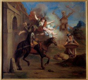 Don Quixote, driven by madness, leaves his house to become a wandering knight