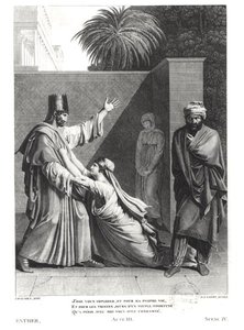 Esther Imploring Assuerus in the Presence of Aman, Illustration from Esther by Jean Racine engraved by J.J. Coiny by Antoine Denis Chaudet