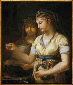 Two Vestals Preparing a Sacrifice. Painting by Antoine Francois Callet (1741-1823), Oil on Canvas by Antoine François Callet