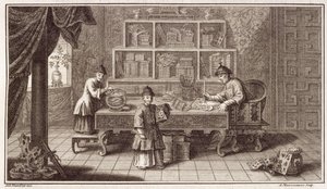 A Chinese Calligraphy Shop, from an account of the Dutch Embassy in China, engraved by A. Maisonneuve, c.1670s by Antoine Humblot