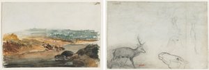 Landscape (recto); Studies of Animals (verso) by Antoine Louis Barye
