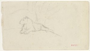 Lioness Lying near a Tree by Antoine Louis Barye