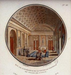 View of the interior of the new chapel of the courthouse, now Sainte Chapelle, Paris. In picturesque views of the main buildings of Paris by Sergeant by Antoine Louis Francois Sergent Marceau