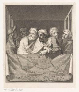 Five Men with Turbans and One with a Hat in a Box Behind a Balustrade by Antoine Trouvain