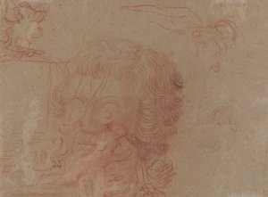 Figure Sketches and a Copy After a Sculpted Head by Antoine Watteau