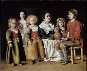 A Woman with Five Children by Antoine and Louis and Mathieu  Le Nain