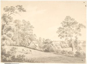 Landscape with House and Cows by the Elbe by Anton Carl Dusch