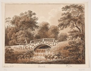 Forest Scene with Bridge over Stream