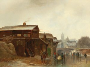 Winter Amusements with a Town in the Background