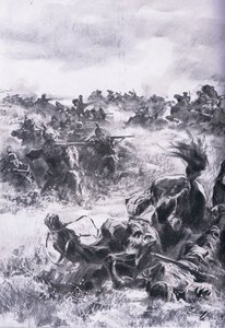 Defeat of the 14th Russian Cavalry Brigade at Praszysz, from The Illustrated History of the World War 1914-1915 pub. by Union Berlagsefellfchaft by Anton Hoffman
