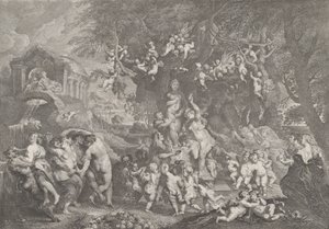 The Feast of Venus, with Groups of Satyrs, Nymphs, and Putti Dancing Around a Statue of Venus