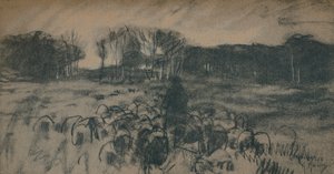 A Sketch of a Shepherd and His Flock by Anton Mauve