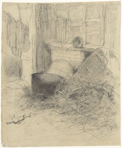 Interior of a Barn with Straw and Various Objects by Anton Mauve
