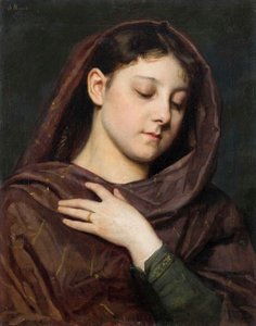 Portrait of a Girl with the Gesture of the Holy Virgin Mary by Anton Nowak