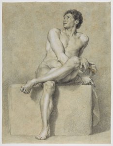 Seated Male Nude, Frontal, with the Left Leg Crossed over the Right, Looking Up by Anton Raphael Mengs