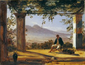 Under an Arbor with Mount Vesuvius in Background