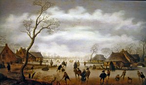 A Winter Scene with Skaters by Antoni  Verstralen