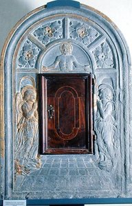 Christ in Majesty above the Gate to Heaven, flanked by two angels, c.1470-80