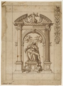 Design for a Processional Banner with a Pietà Under an Elaborate Altar Architecture in the Form of a Triumphal Arch and Part of the Border Design at Upper Right by Antonio Aliense