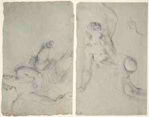 An Angel in Flight, and an Angel Leaning Down with Upraised Arm by Antonio Balestra
