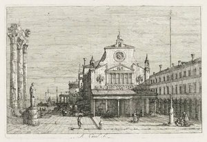 Views: Three Columns and a Statue on the Sea Coast by Antonio Canaletto
