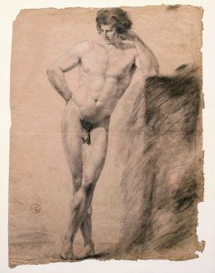 Study of male nude leaning on plinth