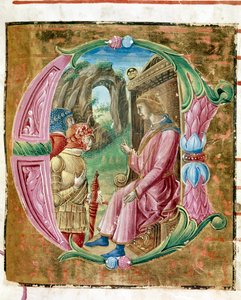 Herod I the Great ordering the massacre of innocents. Lettrine illuminated by Antonio Cicognari. Detail of an antiphonary. 1483 by Antonio Cicognara
