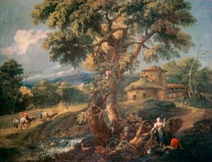 Mountain Landscape with People and a River, by Antonio Diziani (1738-1797)