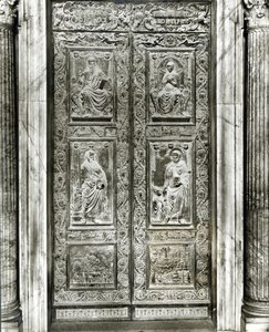 Relief panel door decorated with scenes of Christ, the Virgin, SS. Peter and Paul and the life of Pope Eugenius IV