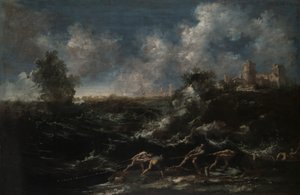 Seascape with Fisherman Pulling Out Nets by Antonio Francesco Peruzzini