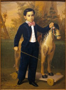 Portrait of a little boy with a wooden horse. Painting by Antonio Maria Esquivel, oil on canvas, 1851. Museum of Fine Arts in Seville, Spain