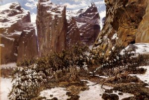 Roncesvalles. Landscape of Northern Spain. Painting by Antoni Munoz i Degrain, late 19th century