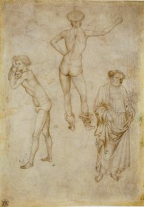 Two male figure studies and Saint Peter. Drawing by Antonio Pisanello, 1430-1435