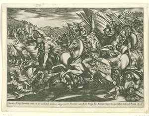 Cavalry Attack with Two Men Pierced by Spears from Battle Scenes (series 3) (series title) by Antonio Tempesta