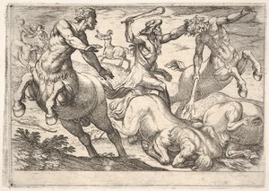 Hercules and the Centaurs: Hercules Holds the Head of a Centaur with His Left Hand and Raises His Club, 1608