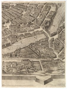 Plan of the City of Rome. Part 10 with the Tiber and the Villa Farnesina by Antonio Tempesta