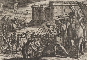 Plate 16: Roman Captives Before the Old Fortress, from The War of the Romans Against the B... by Antonio Tempesta