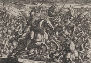 Plate 30: Cerialis Driving the Dutch into the Rhine, from The War of the Romans Against th..., 1611 by Antonio Tempesta