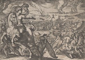 Plate 6: Darius Fleeing from the Battlefield, from The Deeds of Alexander the Great by Antonio Tempesta
