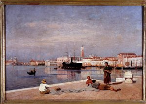 View of the lagoon of Venice from a dock