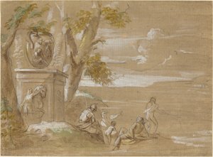 A Landscape with Seated Soldiers and Fishermen by Antonio Visentini