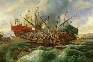 The Naval Battle of Lepanto between the Holy League and the Turks in 1571 (detail)