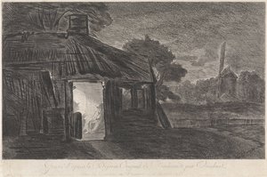 Night scene with two figures in a hut by Antoon Overlaet