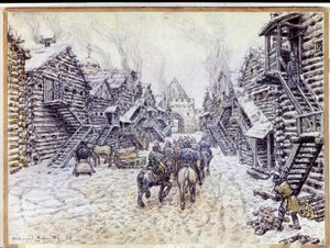 Old Moscow. Traditional Wooden Architecture in the Snow by Apollinari Mikhailovich Vasnetsov