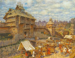Wooden City of Moscow in the 14th Century by Apollinari Mikhailovich Vasnetsov